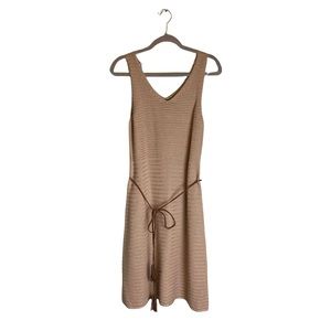 Soft Surroundings Beige Sleeveless Belted Metallic Sweater Dress